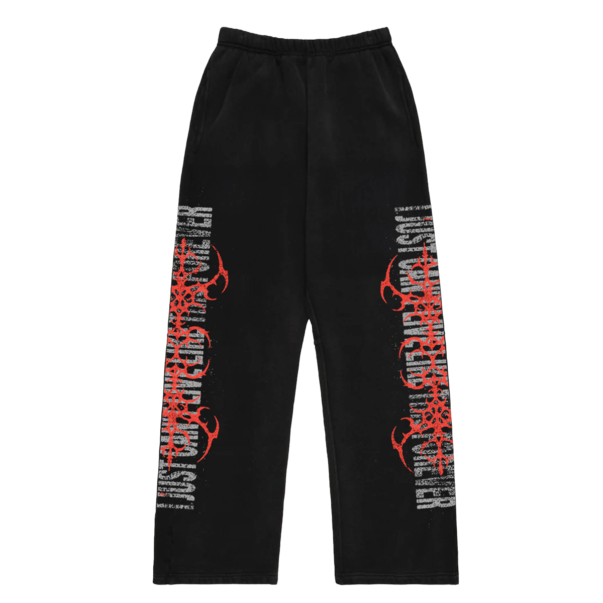 Classic black cotton wide leg sweatpants with custom Falling in Reverse artwork along the sides.