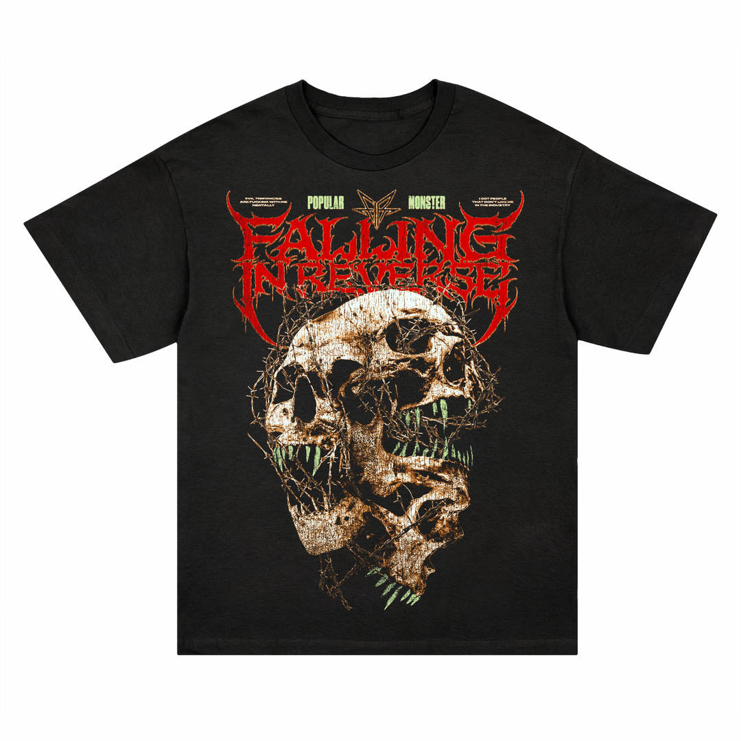 A boxy fit heavyweight cotton tee with custom Falling in Reverse artwork.
