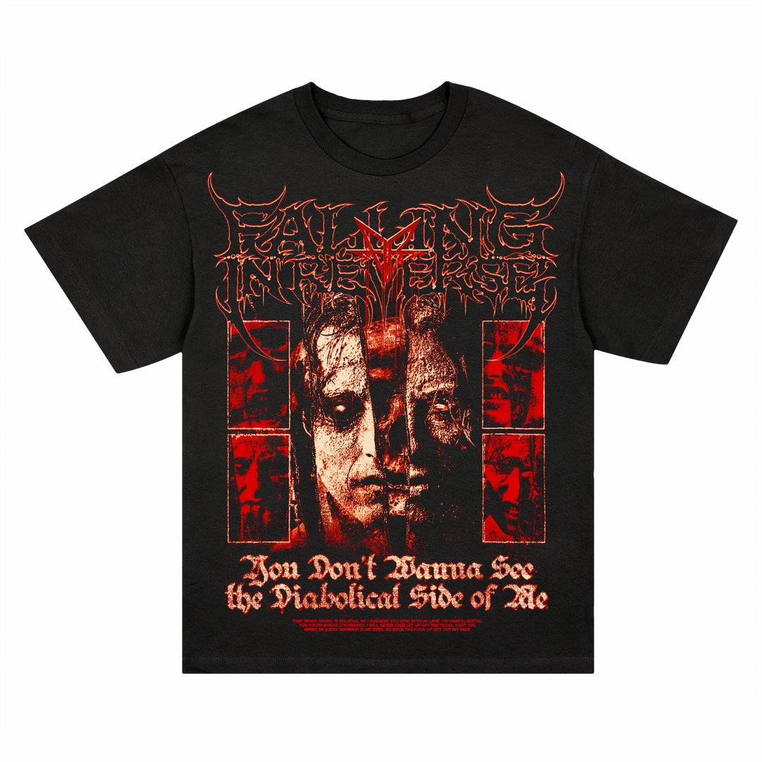 A boxy fit heavyweight cotton tee with custom Falling in Reverse artwork.