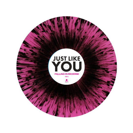 From Falling in Reverse, a limited edition Just Like You Tenth Anniversary Edition LP in an online exclusive neon pink and black splatter design.