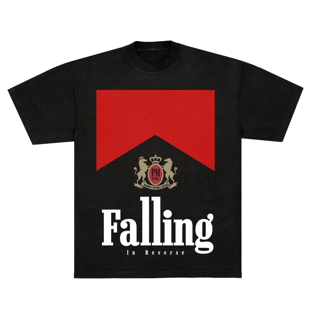 A black tee with Falling in Reverse artwork and logo on the front.